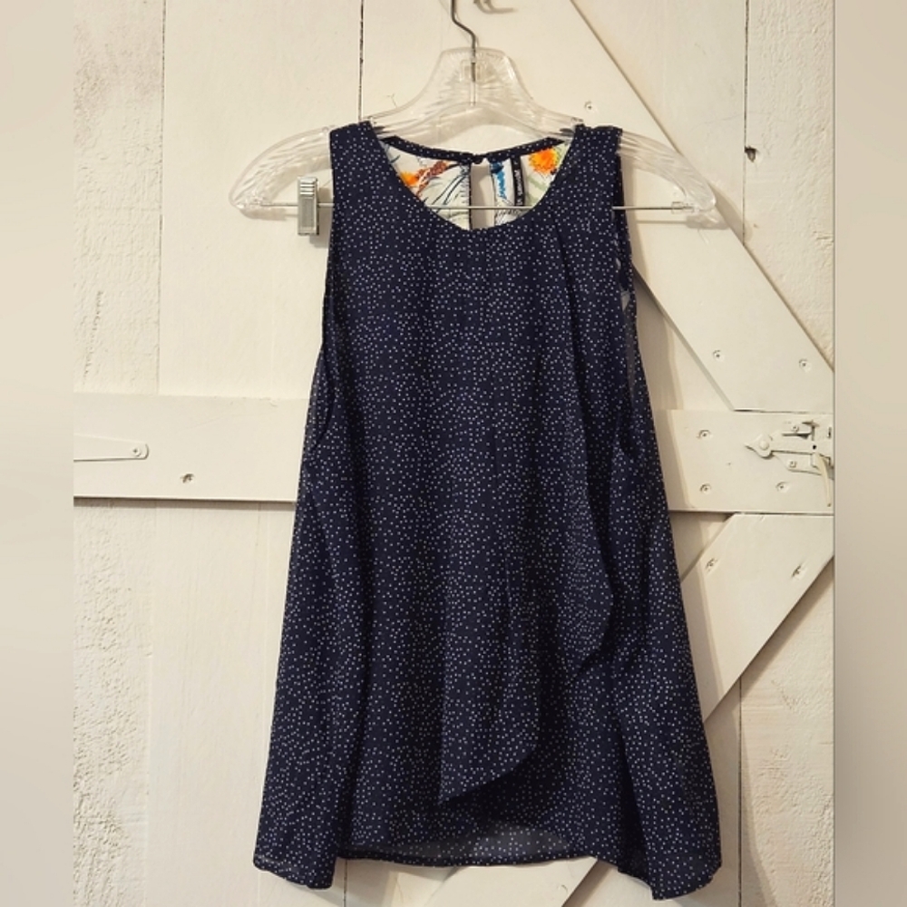 Dark Blue with White Polka Dots Sleeveless Top NWOT